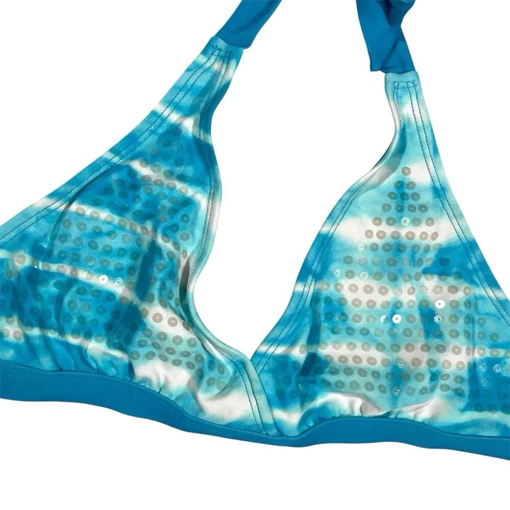 Justice Girls Blue & White Sequin Top Two Piece Y2k 2010 Kids Swim Set Size 12